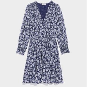 Vineyard Vines Blue Floral Smocked Wrap Dress Midi Length Long Sleeves